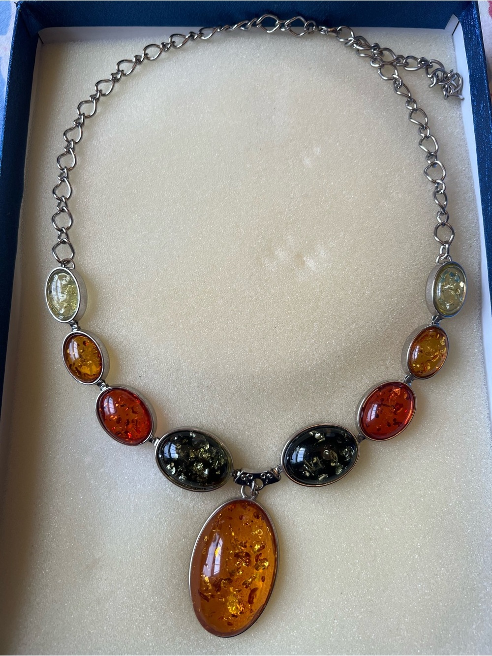 Chunky Chandelier Golden Honey Green Rootbeer Amber Dangle Silver Necklace